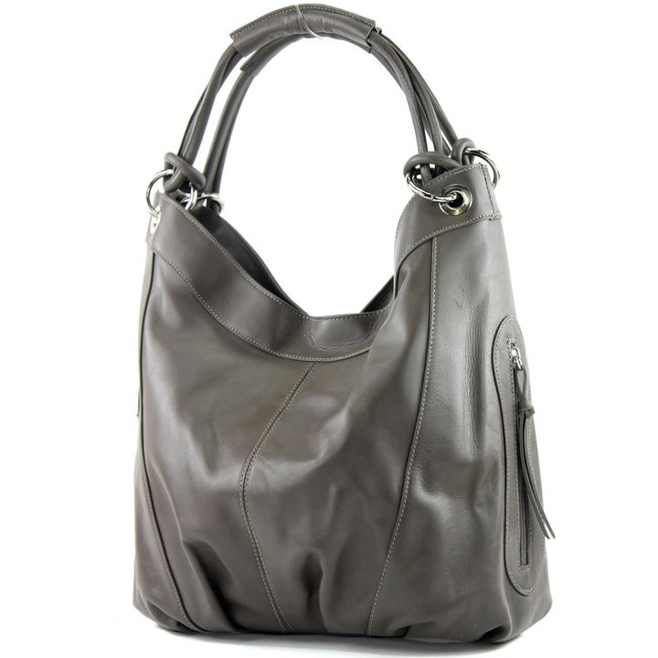 modamoda de - Z18 - ital Damenhandtasche aus Leder/Nappaleder Braungrau2021, Braungrau2021