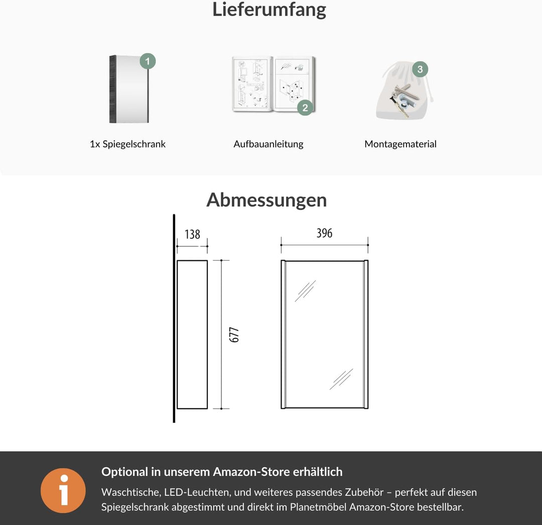 Planetmöbel Spiegelschrank in Anthrazit, Badmöbel für Badezimmer oder Gäste WC, 4 Fächer, Soft-Close