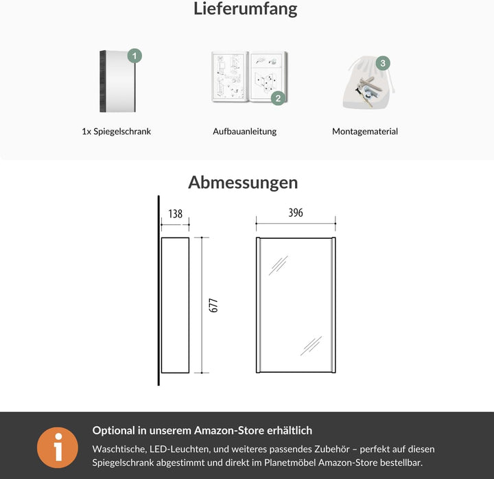 Planetmöbel Spiegelschrank in Anthrazit, Badmöbel für Badezimmer oder Gäste WC, 4 Fächer, Soft-Close