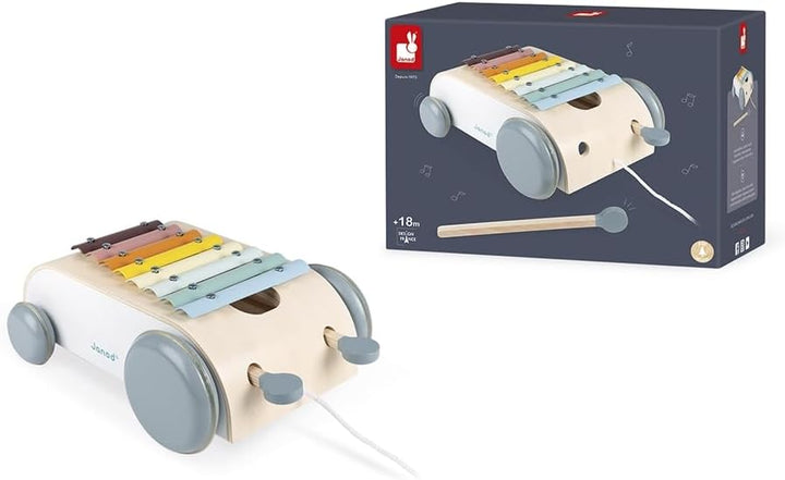 Janod - Xylo Roller aus Holz - Sweet Cocoon Kollektion - Musikalisches Kleinkindspielzeug Farbe auf