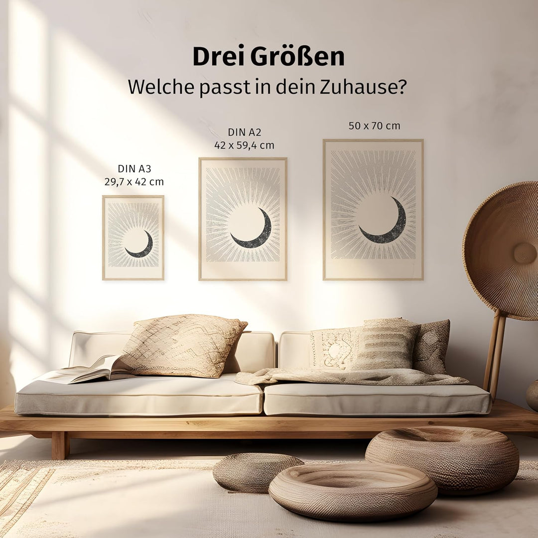JUNOMI® Sonne und Mond Poster DIN A2, Boho Deko, Minimalistisch, Yoga Zubehör, perfekte Yoga Geschen