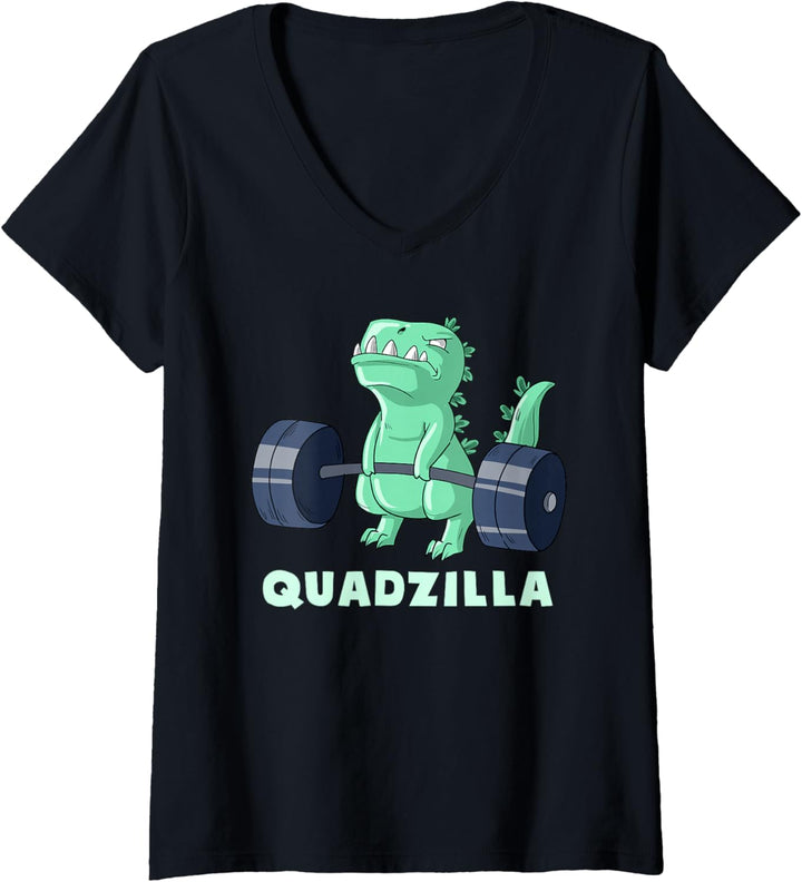 Damen Quad Bein Übung Muskel Dinosaurier Gym Monster Body Building T-Shirt mit V-Ausschnitt