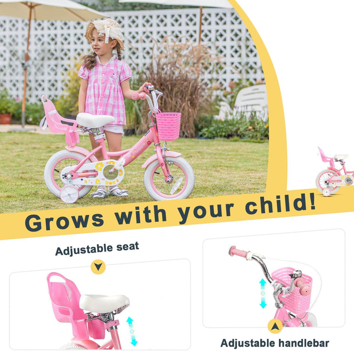 Glerc Maggie 12 14 16 20 Zoll KinderFahrrad für 2-12 Jahre Mädchenfahrrad alt mit Puppe-Sitz & Stütz