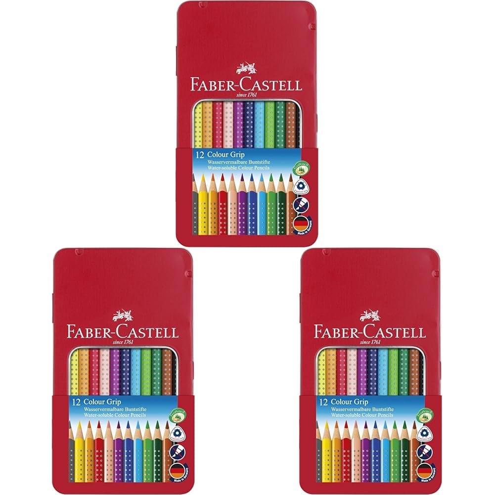 Faber-Castell 112413 - Buntstifte Colour GRIP, 12er Metalletui (Packung mit 3) 12 stück (1 erPack) (