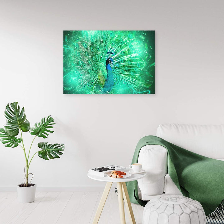 Feeby Wandbild Pfau Druckbild Leinwandbild abstrakt Grün 70x50 cm M14232 70x50 cm, M14232 70x50 cm