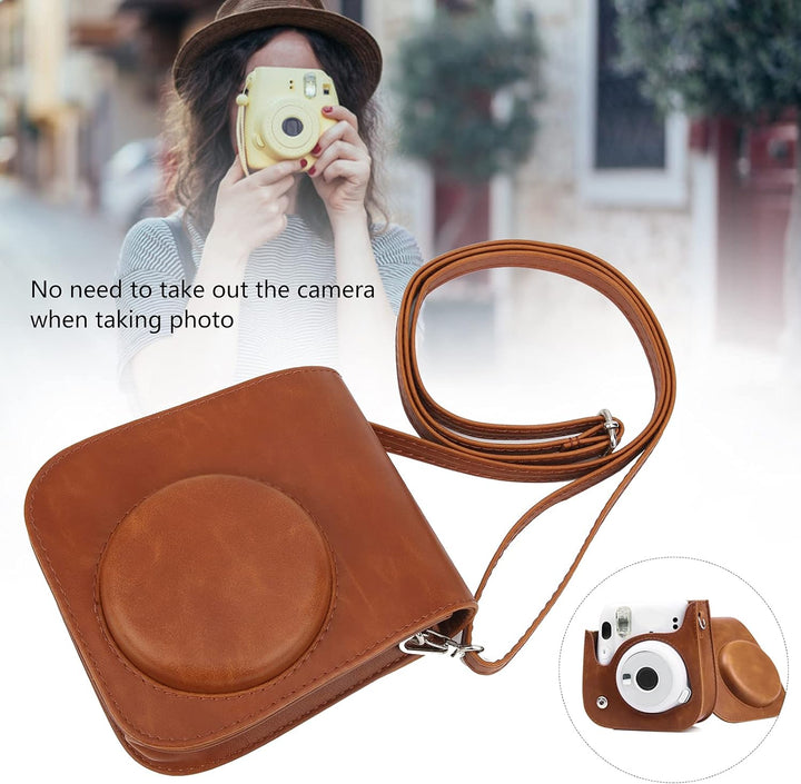 Sofortige Kameratasche, PU Vintage Kamera Umhängetasche Abnehmbare braune Sling Shell Tasche für die