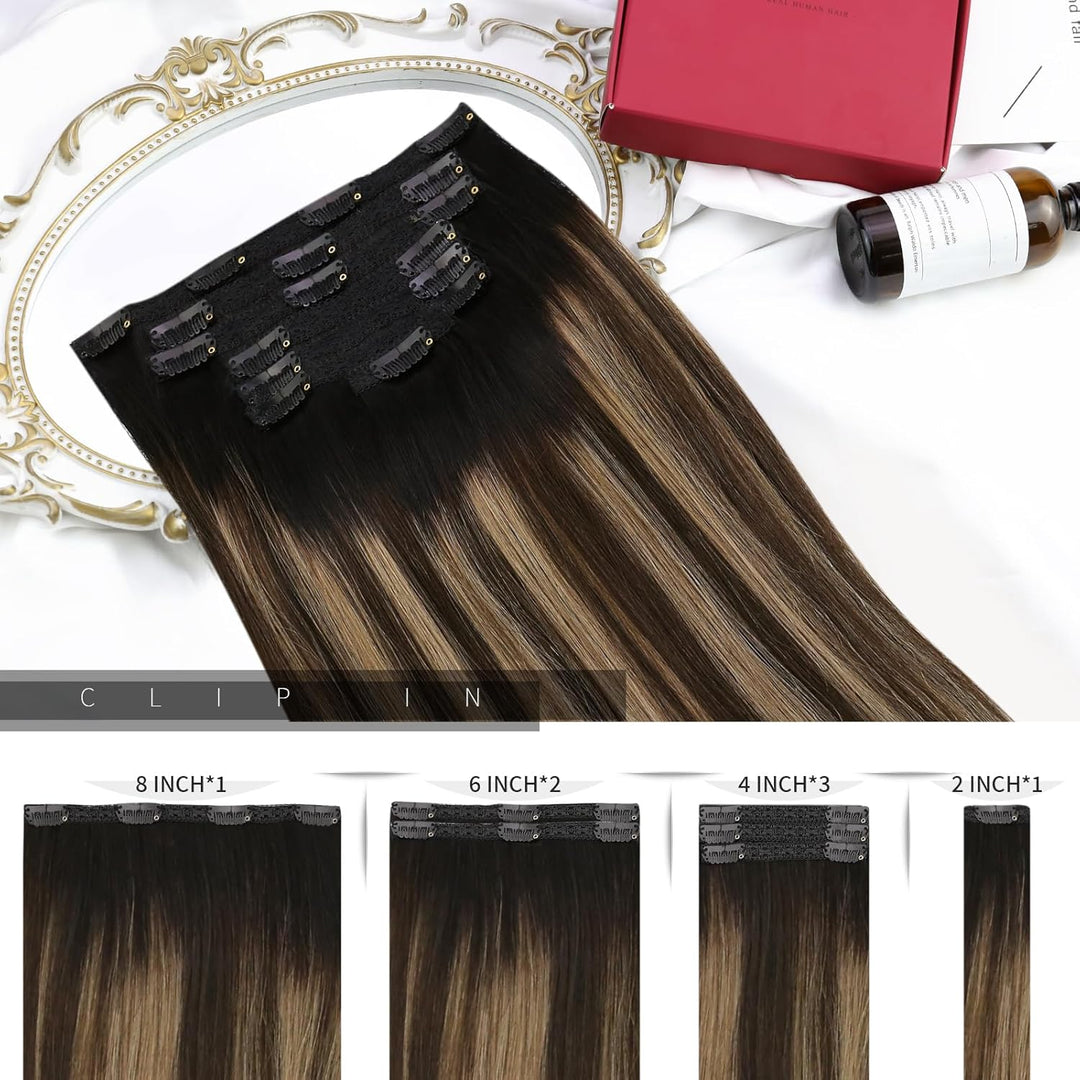 Moresoo Clip in Extensions Echthaar Schwarz Remy Echthaar Extensions Clip in Balayage Haarextension