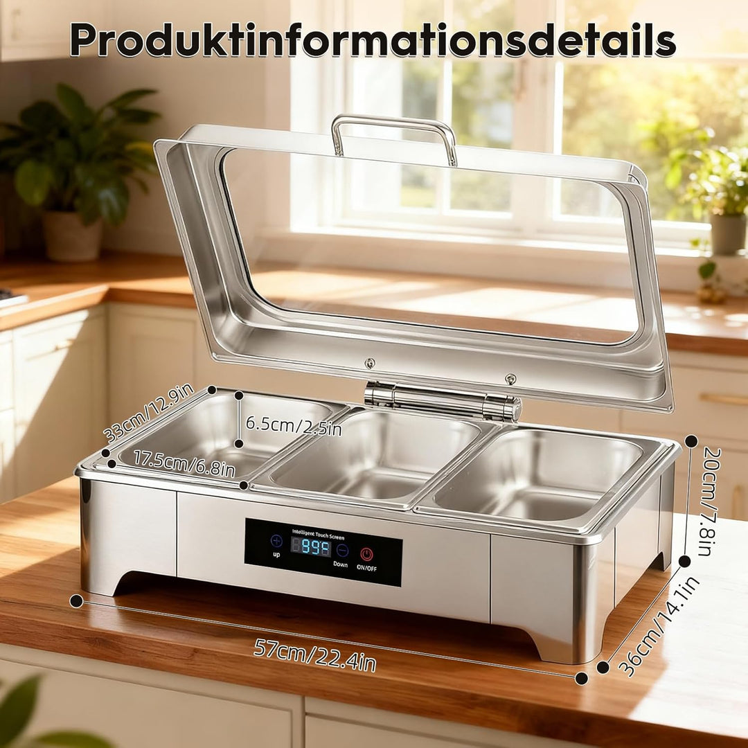 Elektrischer Chafing Dish, 9L Edelstahl Speisewärmer, Buffetwärmer Einstellbare Temperatur, Warmhalt