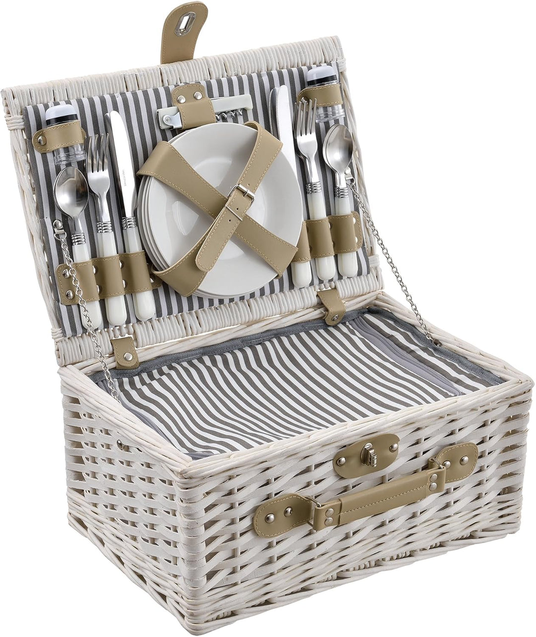 casa.pro Picknickkorb für 4 Personen Picknick-Set mit Kühltasche inkl. Geschirr Besteck Korkenzieher