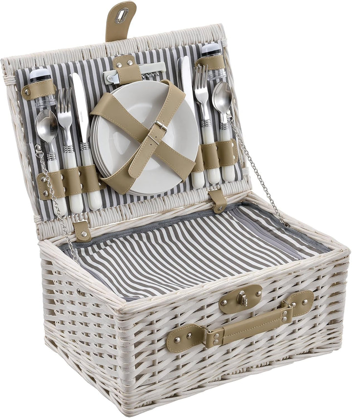 casa.pro Picknickkorb für 4 Personen Picknick-Set mit Kühltasche inkl. Geschirr Besteck Korkenzieher