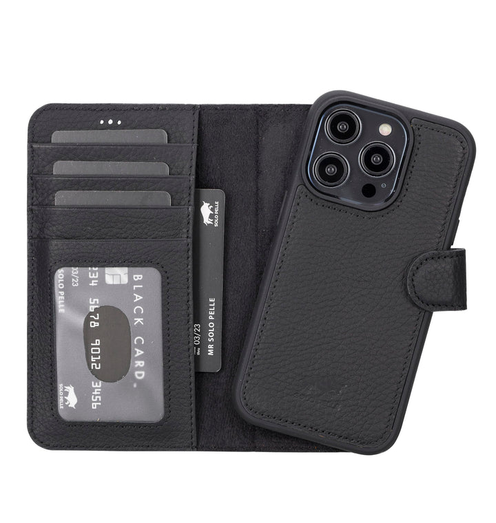 Solo Pelle Lederhülle kompatibel für iPhone 15 Pro in 6.1 Zoll abnehmbare Hülle (2in1) inkl. Kartenf