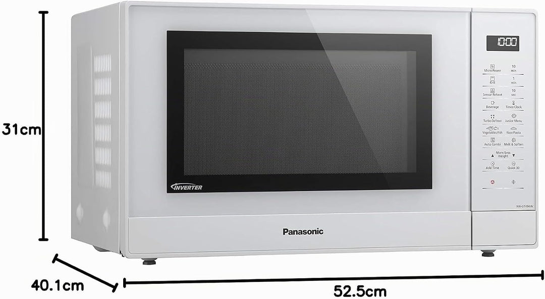 Panasonic NN-GT45KWSUG Mikrowellen-Wechselrichter mit Grill, 24 Automatikprogramme, Junior Menü, Feu