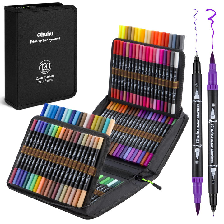 Ohuhu Filzstifte, 120 Dual Brush Pen Pinselstifte Aquarell Marker Set für Kind und Erwachsene für Jo