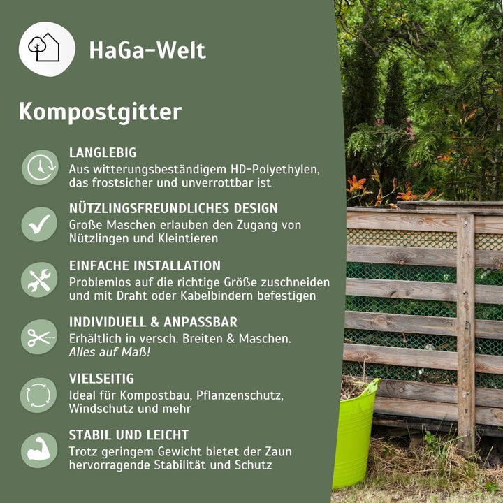 HaGa Kompostgitter 1,2m x 10m - Hochwertiger Kunststoff für Abfall & Recycling - Praktische Grösse f