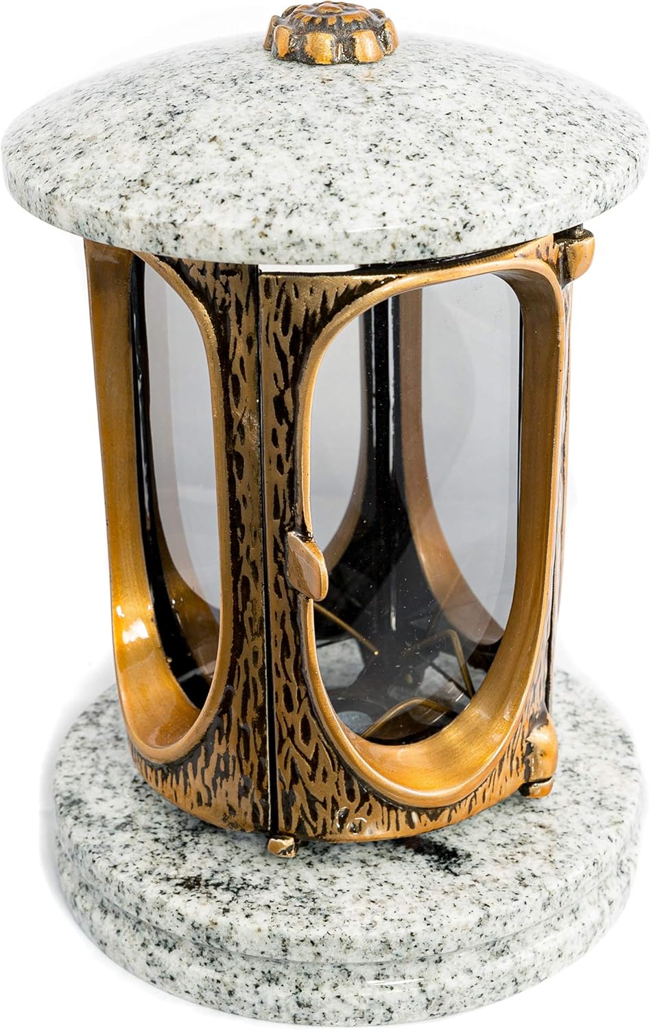 Stilvolle Grablaterne Elégant Granit Viscont White Höhe 23 cm/Ø 15 cm Grableuchte Grablicht Grablamp