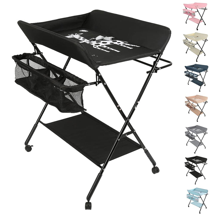 OHMG Baby Wickelkombi Klappbare Wickelkommode,Wickeltisch mit Rollen,Mobiler Wickeltisch mit Wickela