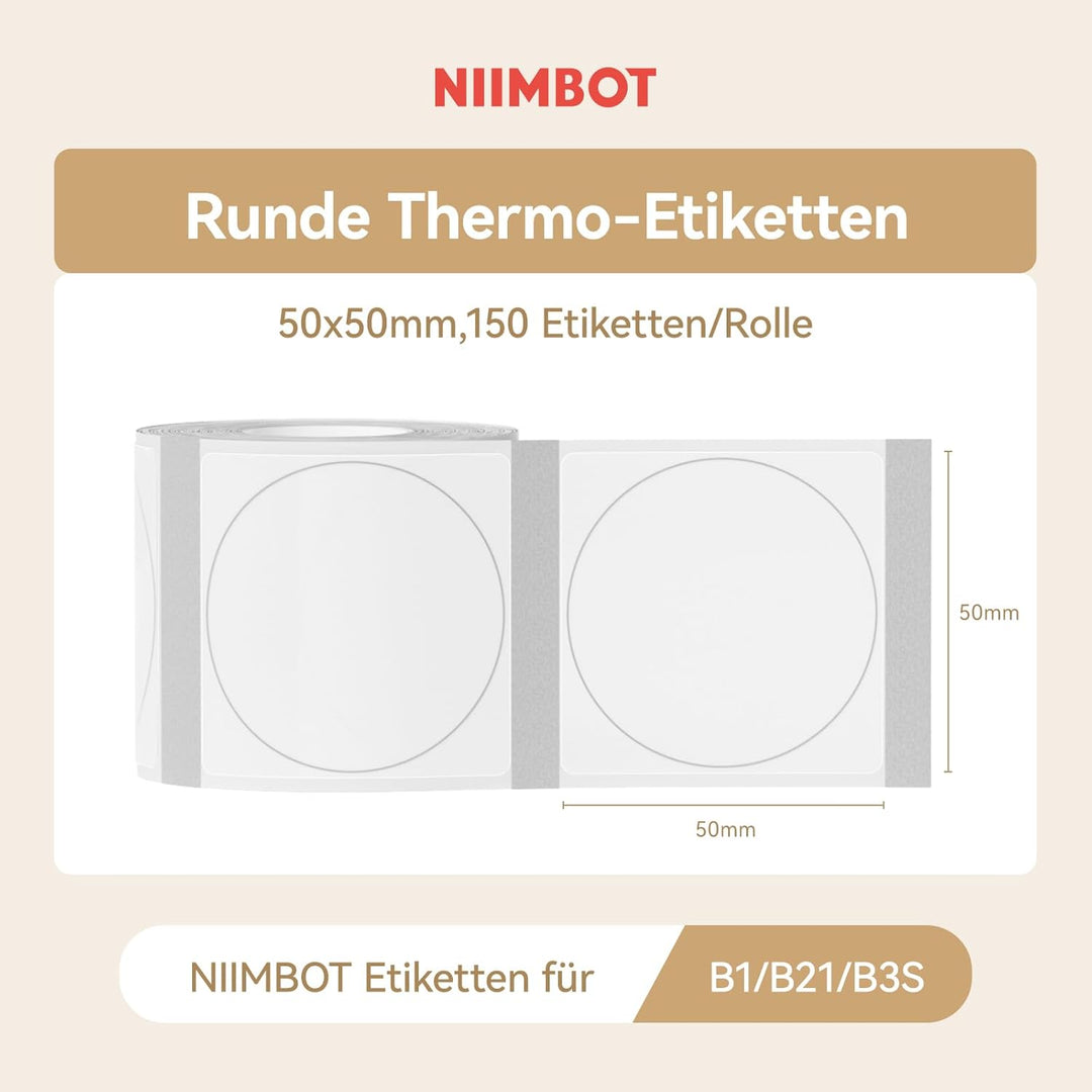 NIIMBOT Etiketten Selbstklebender Etikettenband für B1 / B21 / B3S Etikettendrucker, 50 x 50mm 150 E