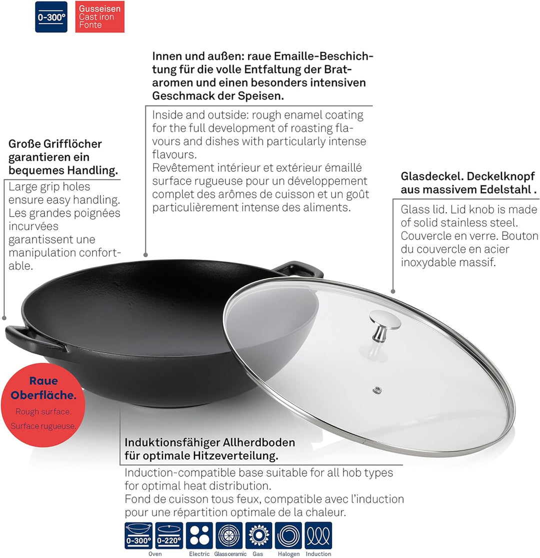 kela 12475 Calido Wok, Cast Iron, 4 liters Schwarz, Schwarz