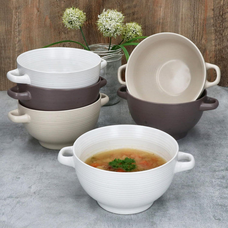 MamboCat 6er Set Sandy Suppentasse 450 ml I Suppenterrine mit Henkeln für 6 Personen I Je 2x Beige,