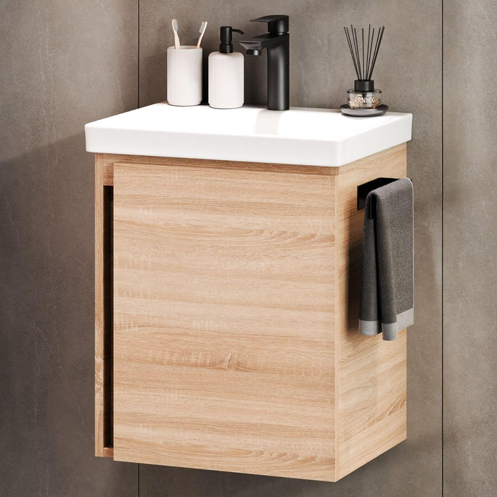 Planetmöbel Waschtisch mit Unterschrank 50 cm inkl. Waschtischarmatur schwarz, Badmöbel Set mit Wasc