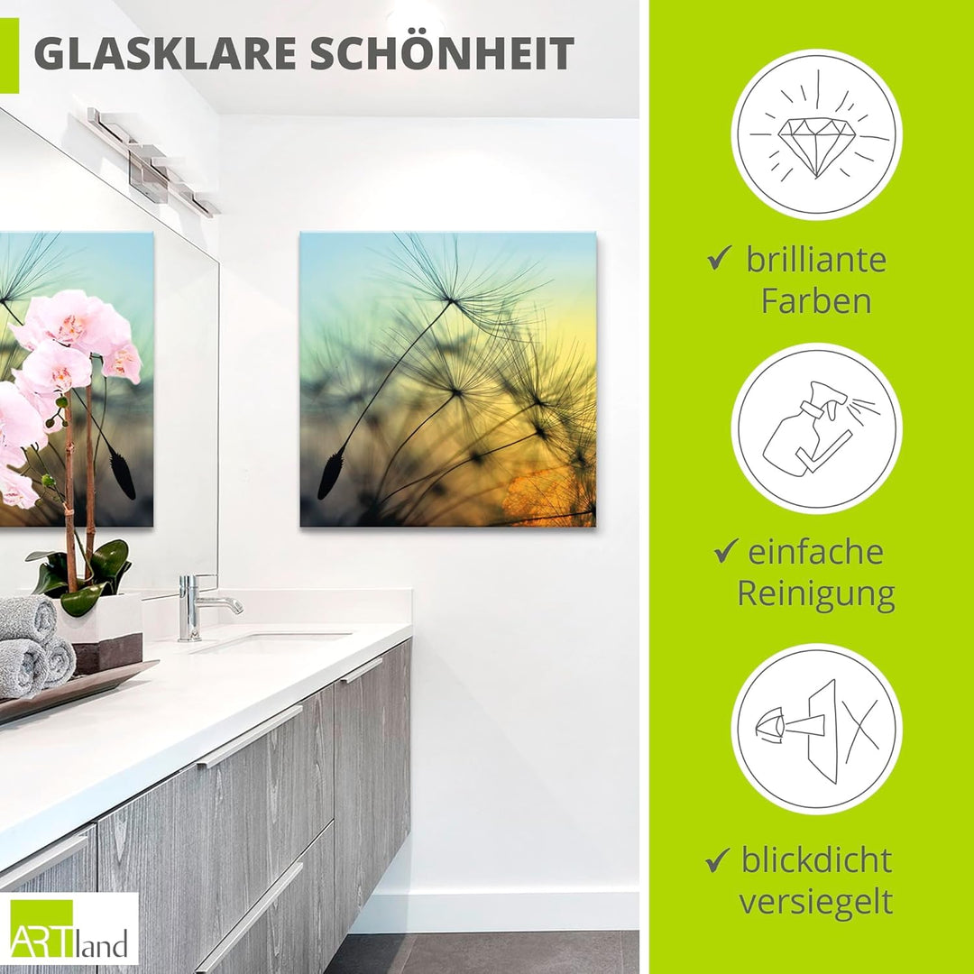 ARTland Glasbilder Wandbild Glas Bild einteilig 50x50 cm Quadratisch Natur Blumen Pusteblume Sonnenu
