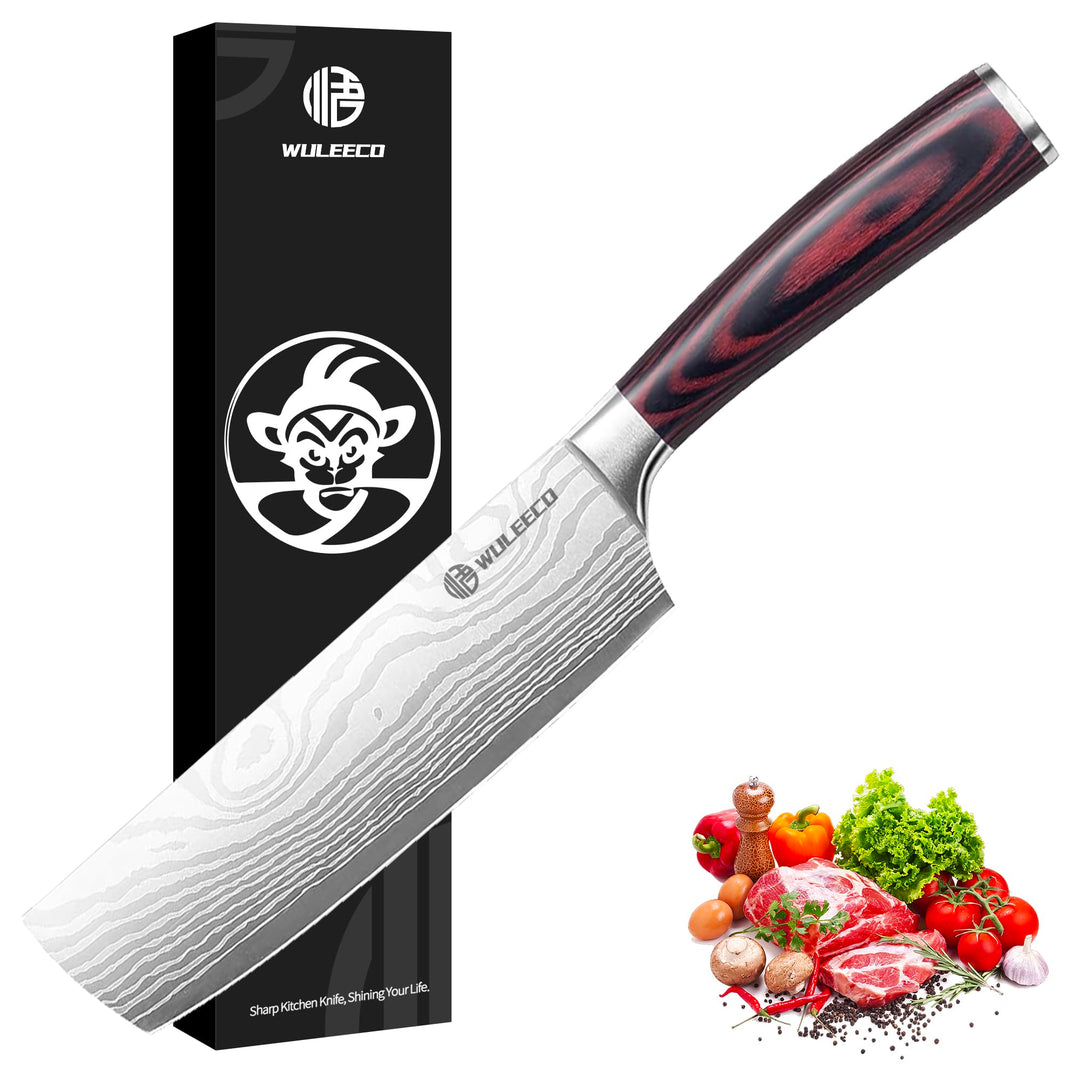Küchenmesser Hackmesser 18 cm, Japanisches Nakiri Messer, Profi Kochmesser Fleischmesser aus Hochwer