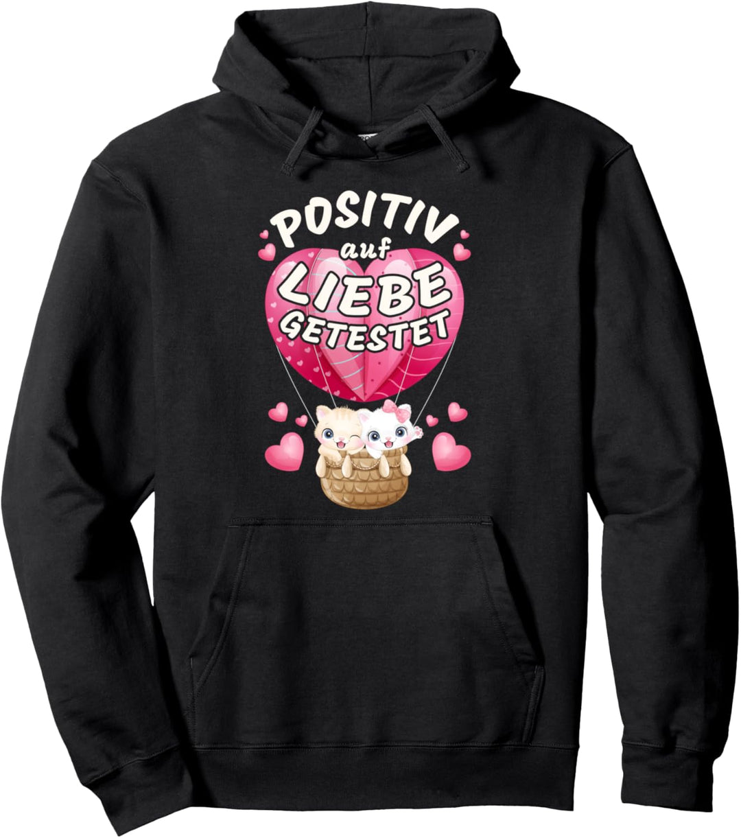 Valentinstag Spruch Pärchen, Katzen, roter Herzluftballon Pullover Hoodie