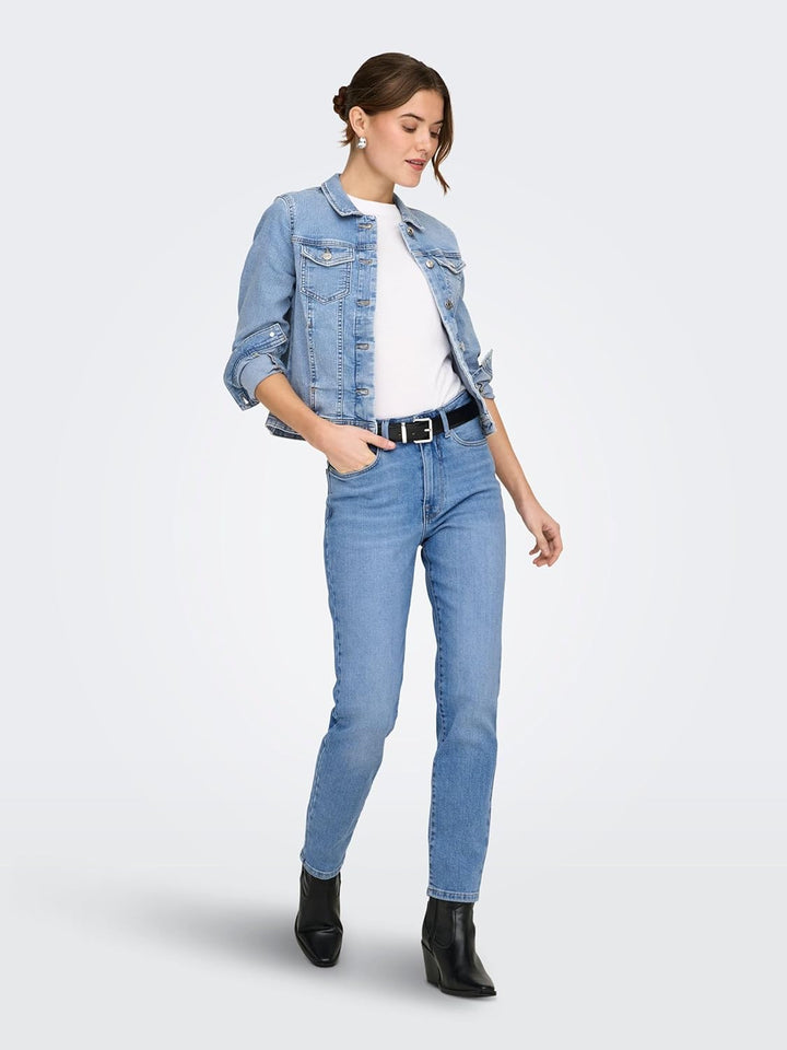 ONLY Female Straight-Fit Jeans ONLEMILY Hohe Taille Gerade geschnitten Jeans 32W / 30L Medium Blue D