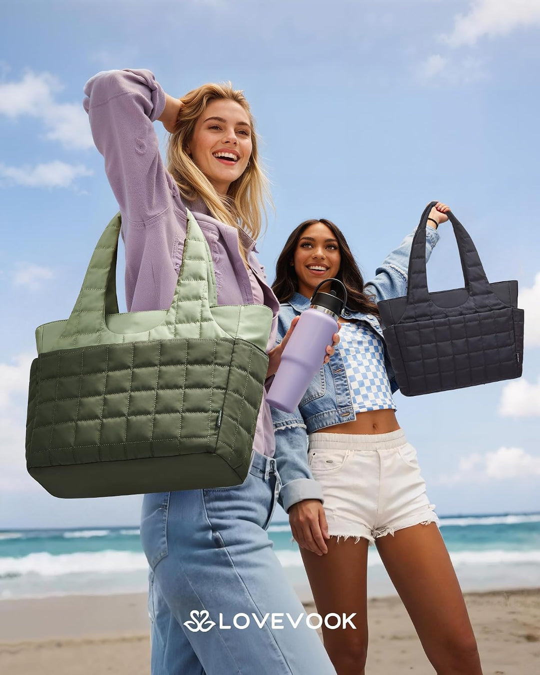 LOVEVOOK Puffer Handtasche Damen Gross, 15,6 Zoll Laptoptasche Shopper Tasche mit Wasserflaschenfach