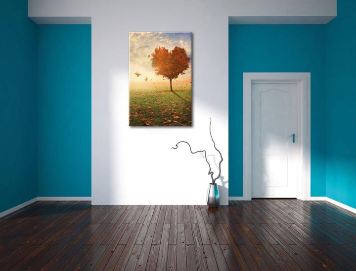 Pixxprint Herzbaum auf Wiese, Format: 70x100 auf hochkantiges Leinwand, 70x100