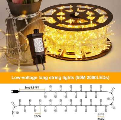 Lichterkette Aussen Warmweiss 50M 2000 LEDs Elegear LED Weihnachtsbeleuchtung Strombetrieb Weihnacht