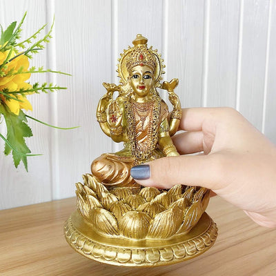 Hindu-Göttin Laxmi Lotus-Skulptur - Indischer Gott Lord Lakshmi Puja Statue - Indien Murti Idol Figu