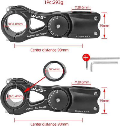 CYSKY Verstellbar Fahrrad Vorbau 31,8mm 25,4mm 0-90 Grad Verstellbar 90mm/110mm/145mm MTB Vorbau Fah