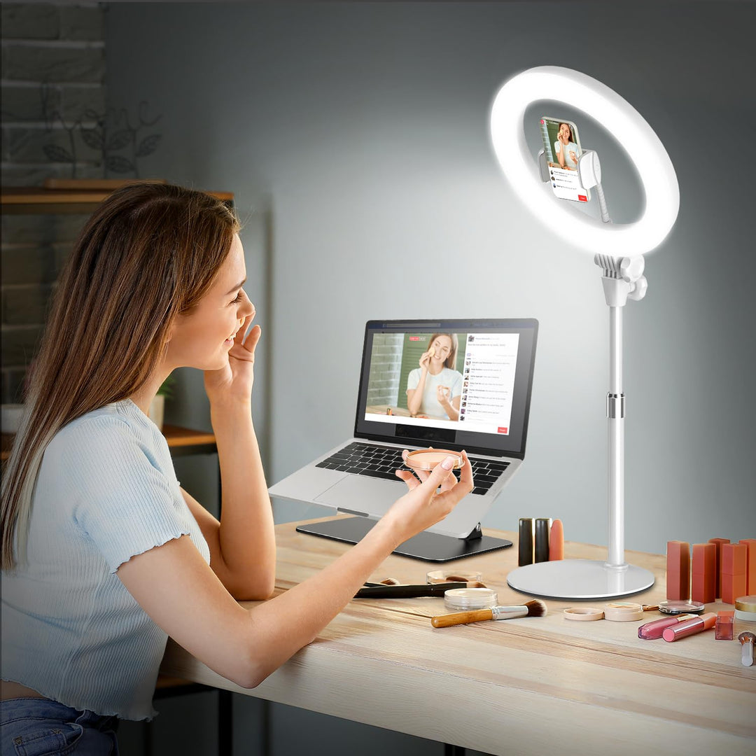 Evershop Ringlicht mit Stativ Ringleuchte Streaming Videokonferenz Licht Tisch, 10.5” LED Ring Light