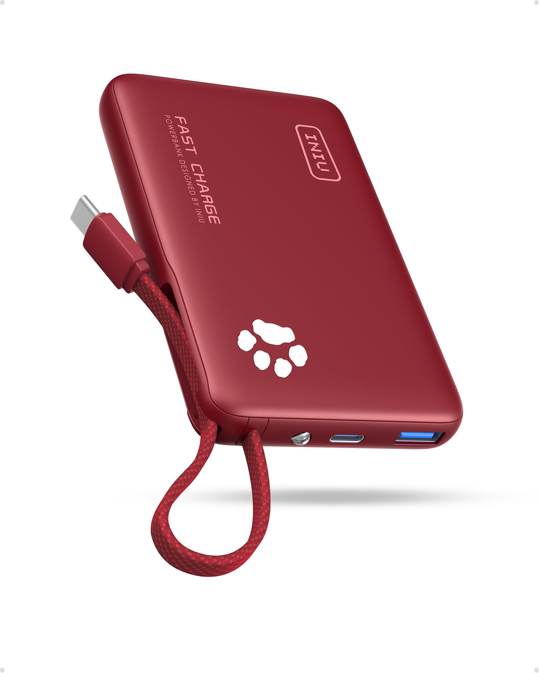 INIU 45W Power Bank, Mini-Grösse 10000mAh PowerBank mit Integriertem USB-C Kabel, Schnellladen Exter