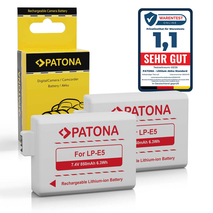 PATONA 2X Akku Ersatz für Canon LP-E5 LPE5 Battery Pack 850mAh 7.4V 6.3Wh | Ersatzakku für EOS Rebel