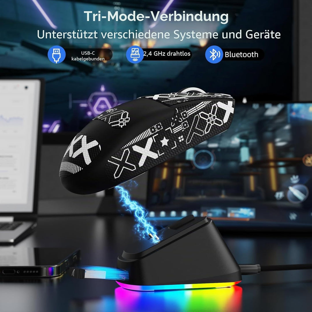 ATTACK SHARK G3PRO Kabellose Gaming-Maus mit Magnetischer Ladestation, PixArt PAW3311-Sensor, Bis zu