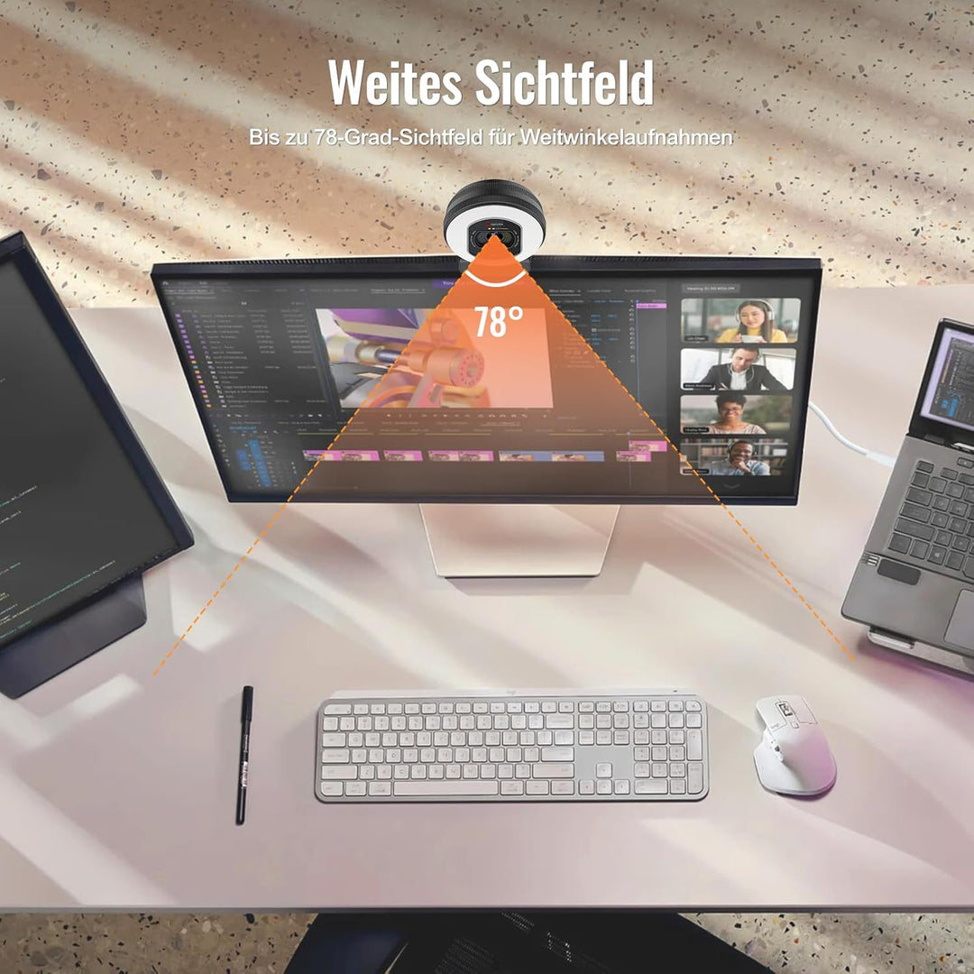 Angetube Webcam 4K mit Licht – Streaming-Kamera für PC mit Dual-AI-Rauschunterdrückungs-Mikrofon, Au