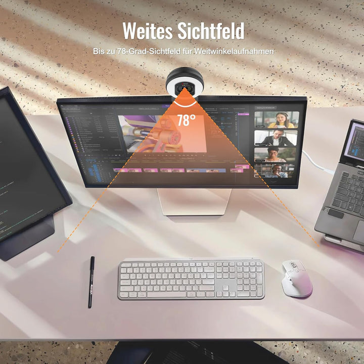Angetube Webcam 4K mit Licht – Streaming-Kamera für PC mit Dual-AI-Rauschunterdrückungs-Mikrofon, Au