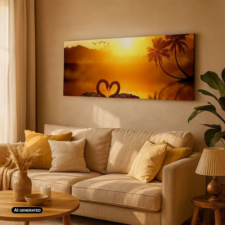 Panorama Bilder auf Leinwand 100x40cm Leinwandbild Schwan Wasser Paar Gross Wanddeko Bild Schlafzimm