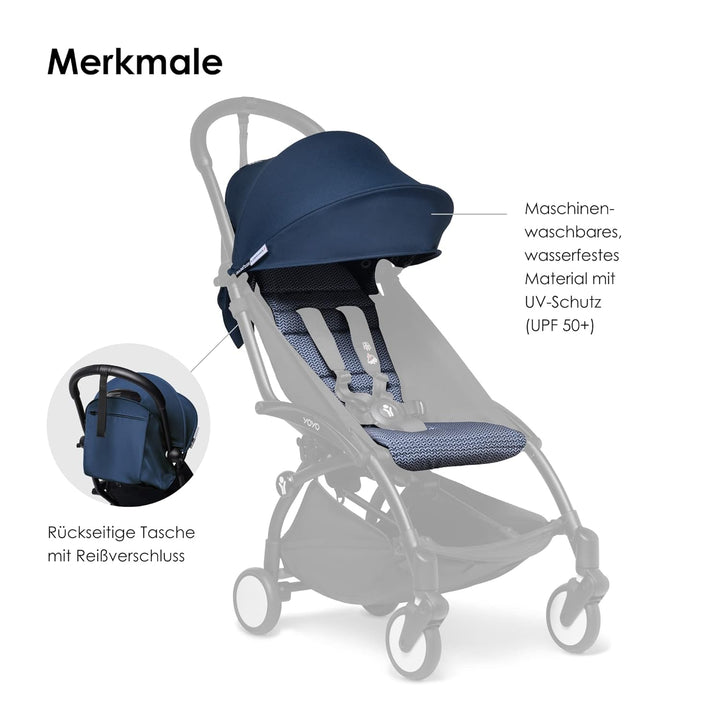 BABYZEN YOYO 6+ Textilset, Air France Blue - Nur Textilset: Sitzpolster, farbgleichen Verdecken und