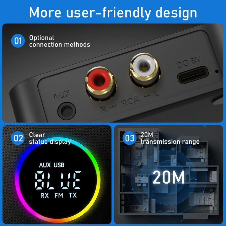 AXFEE Bluetooth 5.4 HiFi Empfänge, 2-in-1 Bluetooth 5.4 Sender & Empfänger, für Musik-Streaming-Soun