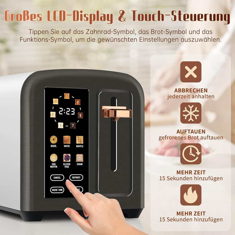 SEEDEEM Toaster 2 Slice, Stainless Toaster LCD Display&Touch Buttons, 50% Faster Heating Speed, 6 Br