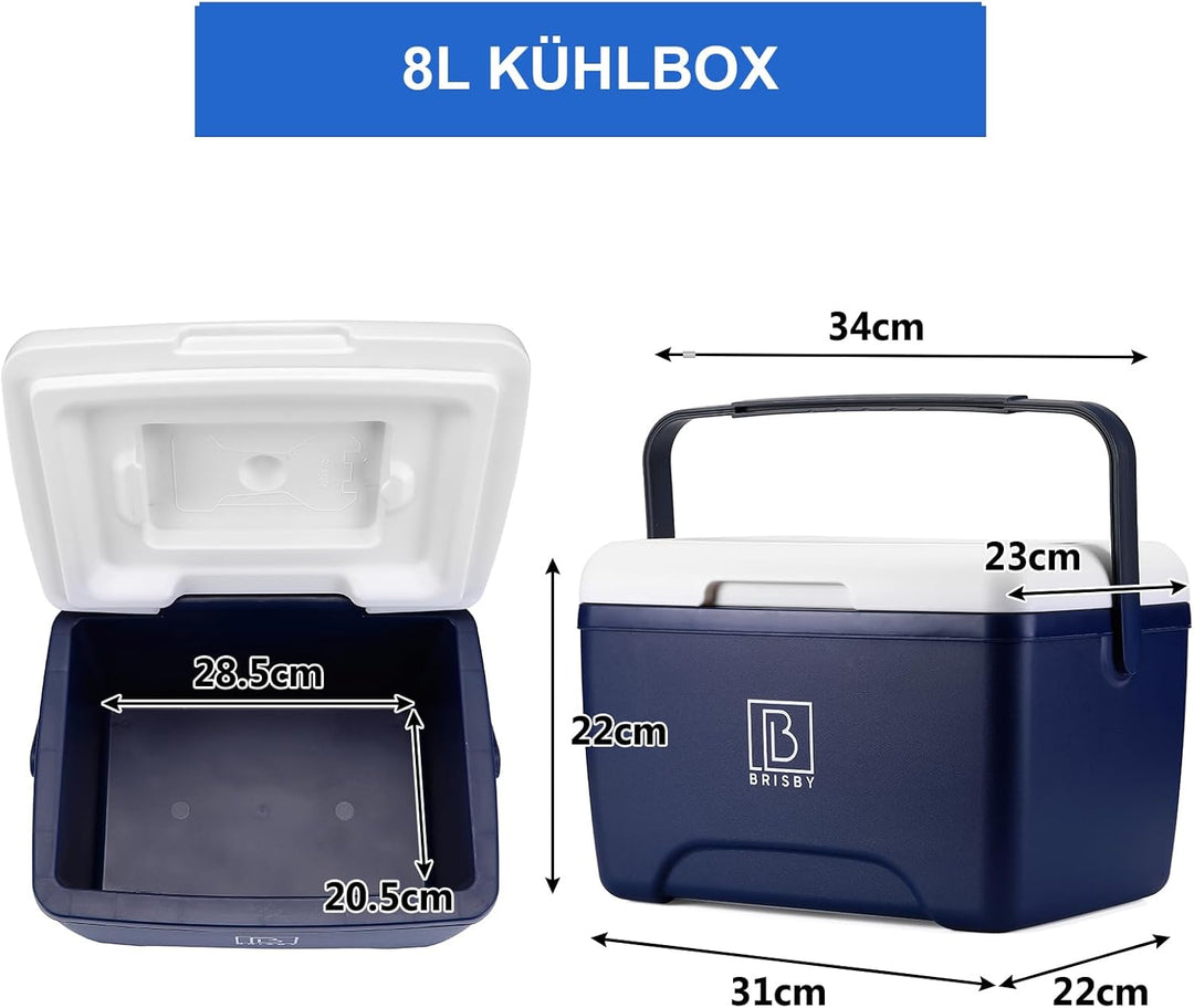 Brisby Kühlbox 8 Liter - 18 Stunden warm - 40 Stunden kühl - Inklusive 2 grosse Kühlelemente 450 ML