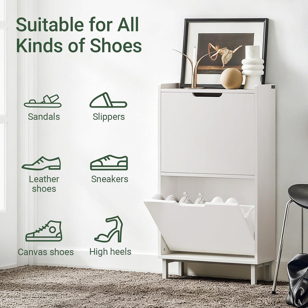 SoBuy Schuhschrank schmal mit 2 Klappen Platzsparender Schuhkipper Hoch Kommode Schuhregal geschloss