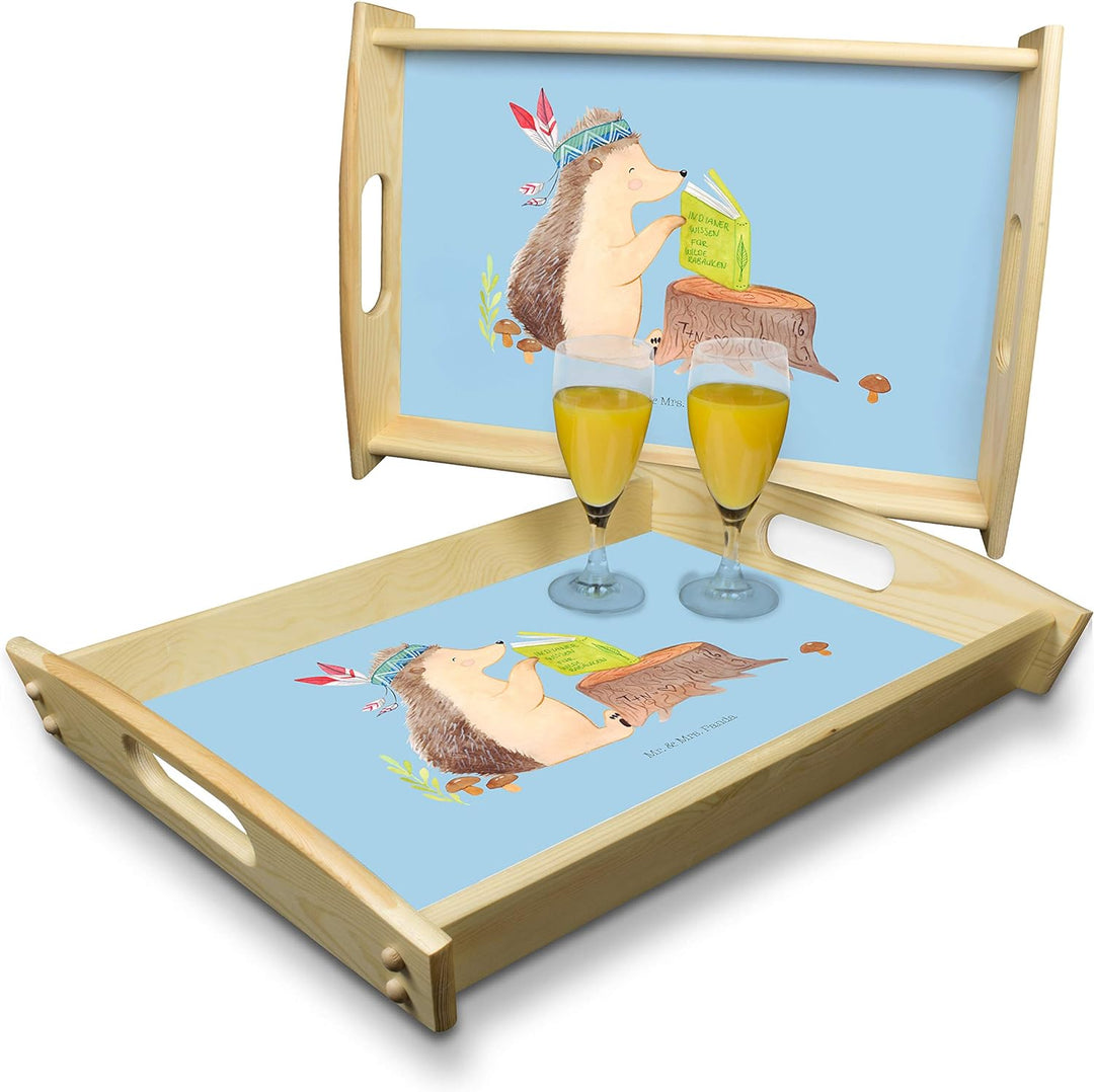 Mr. & Mrs. Panda Serviertablett Igel Indianer - Geschenk, Holztablett, Camping, Küchentablett, Tiere