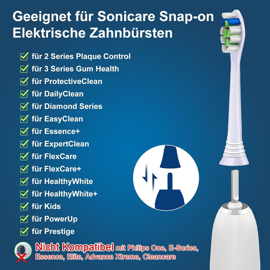 16er Precision Clean Ersatzbürsten Kompatibel mit Philips Sonicare Schallzahnbürste, 8er Schwarz und