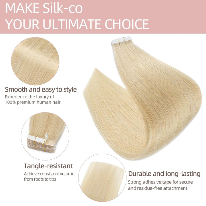Silk-co Tape in Extensions Echthaar 30g, 20stk leicht Tape Extensions Echthaar, Remy Haarverlängerun