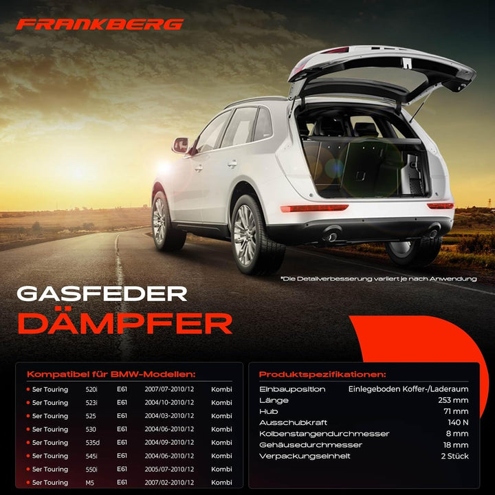 Frankberg 2x Gasfeder Dämpfer Einlegeboden Kompatibel mit 5er Touring E61 Alle Motoren Kombi 2004-20