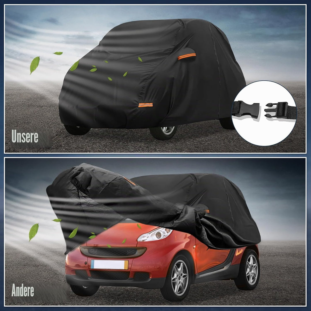 X AUTOHAUX Autoabdeckung für Smart Fortwo 2007-2019 210D-PU Outdoor Vollgarage Allwetter mit Türreis